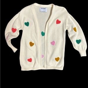 Old Navy Cream Cardigan with Colorful Hearts
